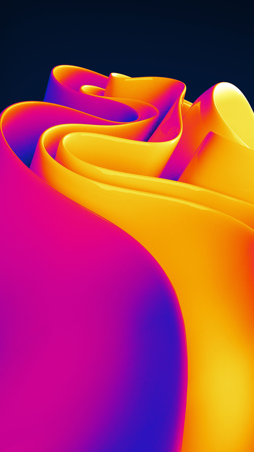 Visuel 3D de couches de couleurs roses et jaunes qui ondulent.